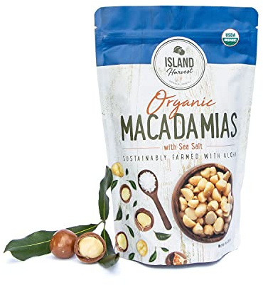 Island Harvest Organic Macadamia Nuts with Sea Salt - 100% Hawaiian Keto Friendly Nuts; All-Natural Non-GMO Macadamia Nuts Salted; Dry Roasted Nuts High In Fiber; 8 Ounce (Pack of 1)