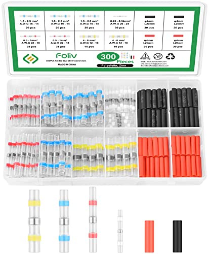 Foliv Lötverbinder 300 Stück Stoßverbinder 0.25-6 mm² Lötverbinder mit Schrumpfschlauch Quetschverbinder Kabelverbinder für Elektrokabelverbindungen, Wasser- Und Kraftfahrzeuge