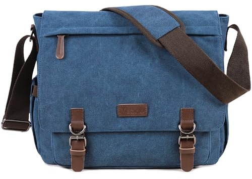 Mactso Umhängetasche aus Segeltuch für Herren und Damen, Reisetasche, Umhängetasche, 39,6 cm (15,6 Zoll) Laptoptasche, Aktentasche für Business, Blau, Large