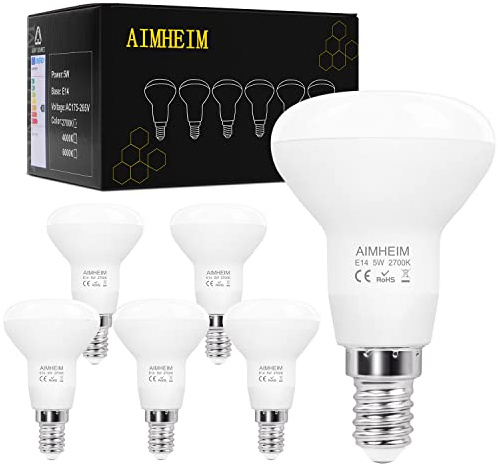 AIMHEIM R50 E14 LED Reflektor Lampen Warmweiss 2700K 5W Ersatz 40W Reflektorlampe, 550 Lumen Strahler Nicht Dimmbar, 120° Abstrahlwinkel, 6 Stück