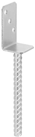 ADGO Socle de poteau en forme de L avec tige, 50 x 50 x 100 mm, ancre, support de poteau pour maçonnerie, à fixer dans le béton, acier galvanisé, argenté