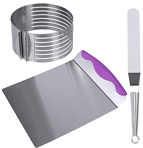 FINDIR 3pcs Torten Set Tortenheber Edelstahl Tortenring 8,5cm Hoch Tortenschneider Messer Tortenretter für Tortenboden Kuchen Boden Brot Backform Backanfängern und Hobbybäckern( 6-8 Zoll )