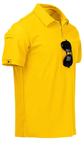 JACKETOWN Polo Shirt Uomo Manica Corta Asciugatura Rapida Traspirante Tennis Polo Shirt Camicie Estate per Uomo Button Front T-Shirts Sport Shirt Basic Regular Fit Golf Shirt(Giallo 2XL)