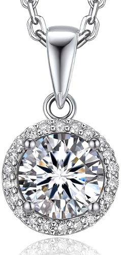 MomentWish Moissanite Kette Damen Halo, 1 Karat Diamant Halskette Silber 925 Damen mit Anhänger Schmuck Geschenk für Frauen