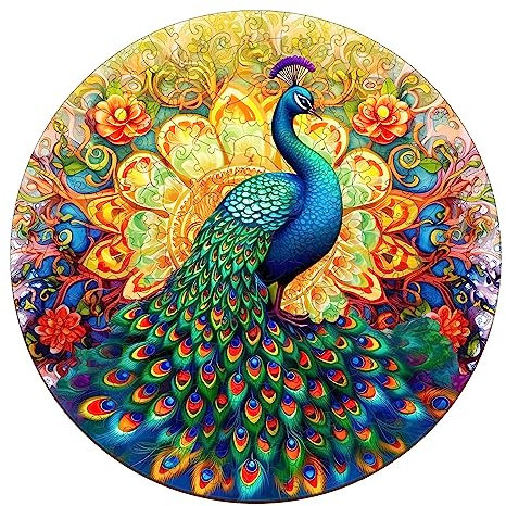 Holzpuzzle Erwachsene, 338 Teile Mandala Pfau Holz Puzzle Erwachsene, 35x35cm Wooden Puzzle, Unregelmäßige Einzigartige Puzzle, Holzpuzzle Tierform, Holz Puzzle Mit Geschenkbox Aus Holz