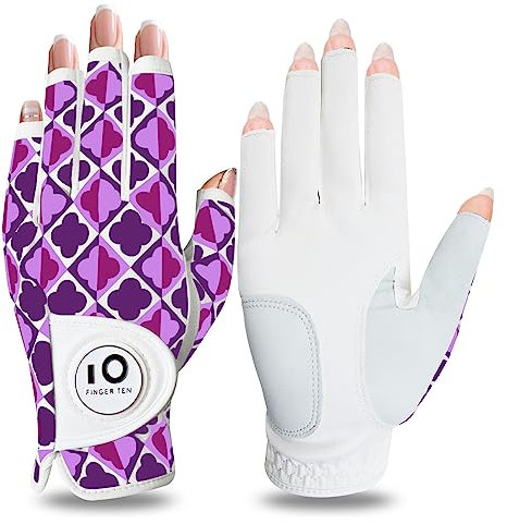 LOVMEAD Golfhandschuhe Damen Links Rechts Hand Leder Sommer mit Ballmarker, Golf Handschuhe Flexlite Verbesserte Griffigkeit (Violette, L, Rechts)