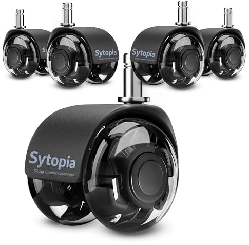 Sytopia Office Chair Wheels With 11x22mm Pin, Universal Fit 2 Inch Castors Replacement, Dual Wheel Rubber Smooth & Silent Chair Casters Wheels-Set of 5 For Hardwood Carpet Floors, Black