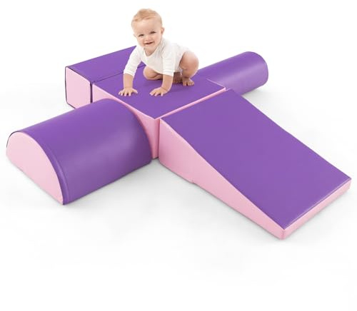 COSTWAY 5PCS Parcours Motricité Bébé en Mousse EPE avec Housse en PU, Module Motricité Bébé avec Fermeture Clair, Jouets Éducatifs Colorée pour Ramper Grimper pour Enfants d'Âge Préscolaire…