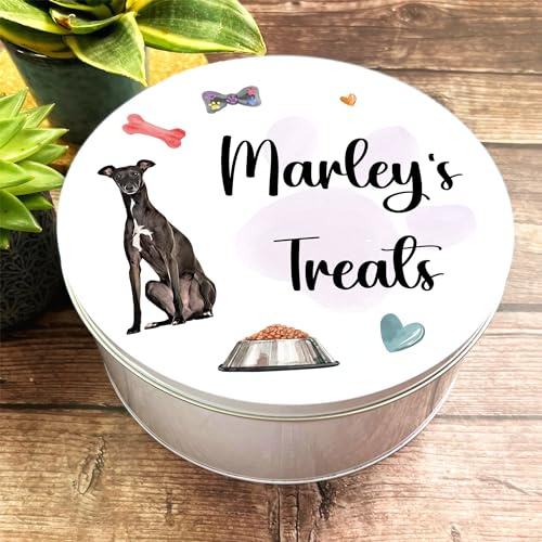 Round Greyhound Personalised Dog Biscuit Treat Tin Personalised Gift | Custom Gift | Personalized Tin | Personalised Tins | Gift For Her | Gift For Him