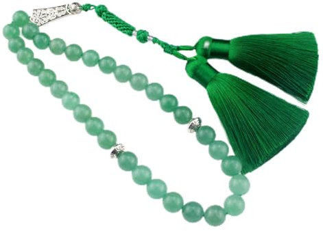 beirunde Tasbih Tesbih Islamische 33 Gebetsperlen, muslimischer Islam Subha Sebha Sorgenperlen, Allah Mohammed Ramadan Rosenkranz, Misbaha Masbaha Tasbeeh Sibha Perlen, grüne Aventurin-Steinperlen