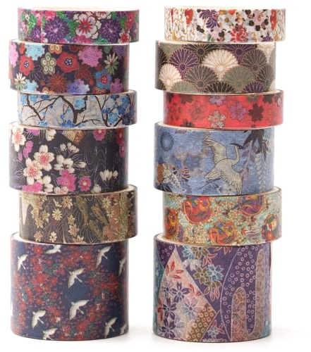 KAVI' S 12 rullar Kyoto berlock Washi tejp set tejp papper dekorativ maskeringstejp färgglad för scrapbooking hantverk (lila sakura ra)