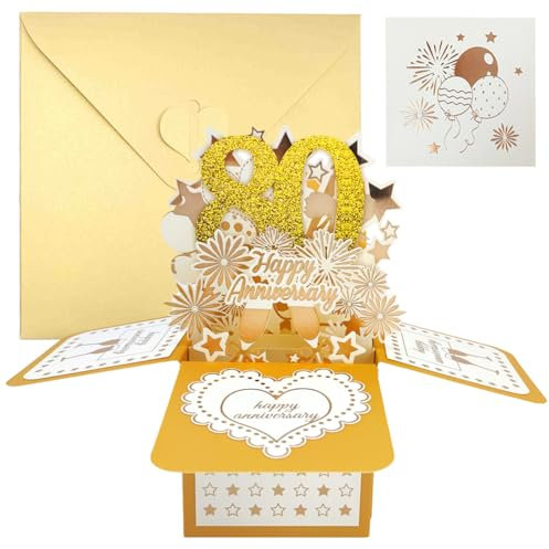 3D Pop Up Geburtstagskarte 80 Jahr Golden Geburtstag Grußkarten Set Glückwunschkarten Happy Birthday Grusskarte mit Umschlag DIY Karte Glückwünsche für Kinder Familie Freunde Geburtstagsgeschen