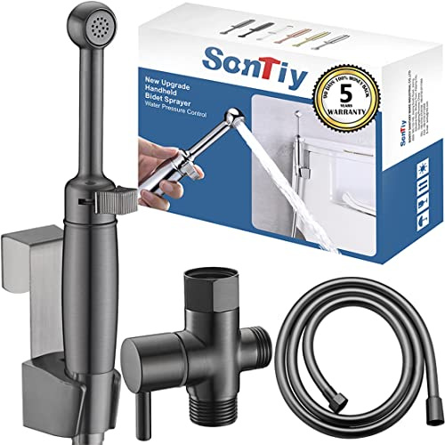 SonTiy Handheld Bidet Toilet Sprayer Gunmetal, Cloth Diaper Sprayer Bathroom Hand Held Jet Spray Bidet Attachment for Toilet with Adjustable Pressure Control, Solid Brass, 7.2 Bidet Wand