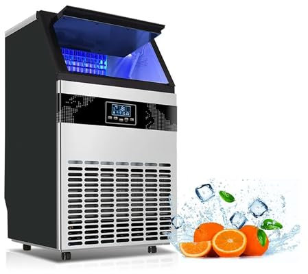 Commercial Ice Machine, 220lbs/day Floor Mounted Electric Ice Maker, 78 Ice Cubes In10-20min, LED Digital Display Ice Cube Maker with 33lbs Storage Capacity for Office, Restaurant, Bar