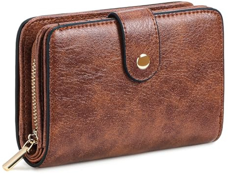 GAEKEAO Ladies Leather Purse RFID Blocking Women's Wallet Bifold Ladies Credit Card Wallet with Zip Around Coins Section Real Leather Purse