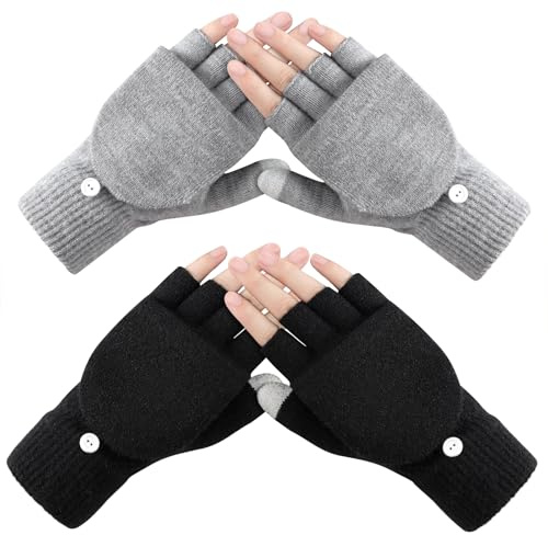 Premillow Winter Fingerless Gloves for Women, 2 Pairs Womens Winter Gloves