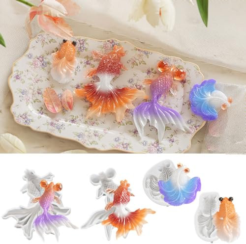 Yalulu 4 Stück 3D Fisch Silikonformen, Koi Fisch Harz Casting Formen DIY Klar Silikonform Epoxidharz Gießform Resin Formen Epoxidform Kunsthandwerk Dekor