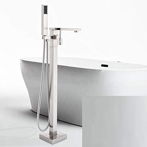 Badewannenarmatur aus gebürstetem Nickel, Badewannenarmatur, Mischbatterie für den Standfuß, Messing, langer Auslauf, freistehende Badewannenarmatur, Duscharmatur, gebürstetes Nickel