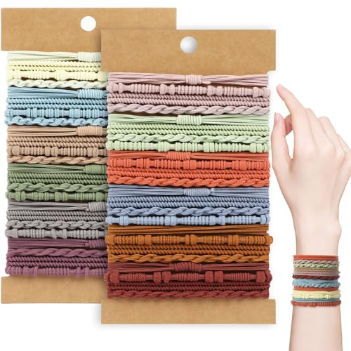 BOARDFEB 48 Stück Boho Haargummis, Boho Elastische Haargummi Armbänder Mehrfarbige Weiche Haargummis Keine Beschädigungen Pferdeschwanzhalter für Mädchen Damen mit Dickem und Dünnem Haar