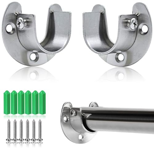 Edelstahl Wandmontage Rundrohr Kleiderstange Halterung, 2 Stück Metallstange Kleiderstangenhalter, Kleiderstangen Halterung Schrank, Rundrohr Halterung