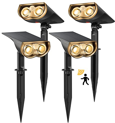 Linkind Solar Außenlampe mit Bewegungsmelder, 3000K Warmweiß, 3 Modi (inkl. Dauerlicht), 1000Lm wegeleuchte von 2 Installation, StarRay IP65 Solar LED Strahler Garten für Carport, 4 Stück