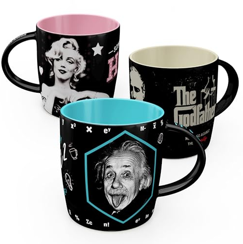 Nostalgic-Art Retro Kaffee-Becher (3er-Set), 330 ml, Celebrities Set 2 – Geschenk-Idee für Fans von Bekanntheiten, Original Lizenzprodukt (OLP), Keramik-Tasse, Vintage Design