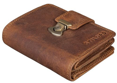 STILORD 'Reese' Elegante Geldbörse mit RFID Schutz Damen Herren Echtleder Portemonnaie mit Schnappverschluss Hochformat - Retro Trifold Leder Brieftasche mit Geschenkbox, Farbe:mittel - braun