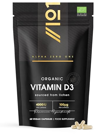 Organic Vitamin D3 4000 IU Supplements – Vegan Vitamin D3 from Lichen – 60 Capsules (2-Month Supply) – Plant-Based Vitamin D by Alpha01