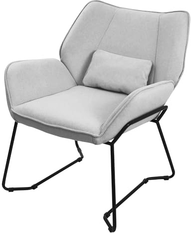 ML-Design Loungesessel Hellgrau, Relaxsessel mit Leinenbezug und schwarzes Stahlgestell, Wohnzimmerstuhl mit Armlehne & Rückenlehne, Polsterstuhl mit Kissen, Ohrensessel ergonomisch, Einzelsofa modern
