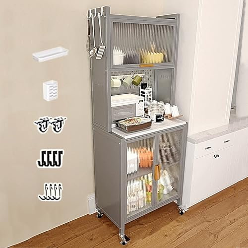 LKPMGOA Küchenregal Auf Rollen, Küchenschrank mit 5 Ebenen, Aufbewahrungsregal mit Tür, für Wohn- Und Esszimmer(60cm)