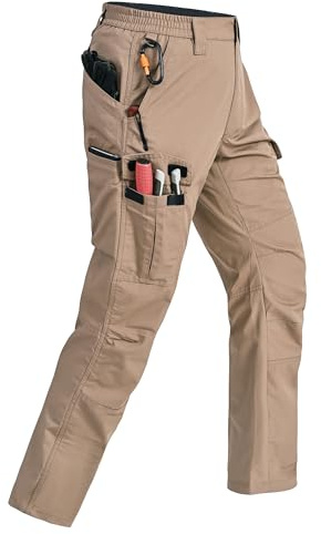 Rapoo Tactical Pants for Men Cargo Hiking Working Military Army Hunting Pants for Men with Pockets Mens Ripstop Construction Carpenter Outdoor Pants Khaki 34Wx30L