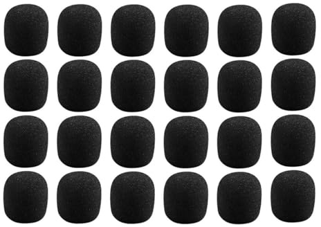 Schaumstoff-Mikrofon-Windschutz, 24 pcs Kopfhörer-Mikrofon-Schaumstoffabdeckungen, Mikrofon-Schutzabdeckungen, Mini-Windschutze, Schwammschaum-Abdeckungen für verschiedene Kopfhörer (schwarz)