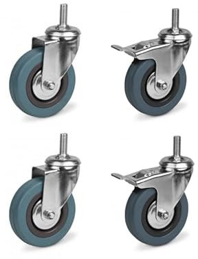 BK Shop SET 4 x Rollen Schwerlast fi50-35kg Lenkrollen Schwerlastrollen - Gleitlager Räder Laufrollen - Grau Gummirollen zum anschrauben - Industrierollen mit Spindel M12 - Rolle für Möbel
