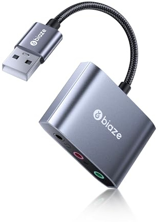 biaze Y68 Externe Soundkarte, USB auf 3.5mmx3 Adapter Audio Stereo, External Sound Card für Computer, PS5, PS4, USB Kopfhörer und Mikrofon