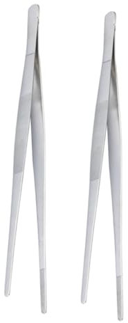 Healifty 2Pcs Stainless Steel Food Tweezers Long Handled BBQ Tongs Rustproof Small Food Clips for Fishbone Steak and Grilling Ergonomic Design for Safe and Easy Handling