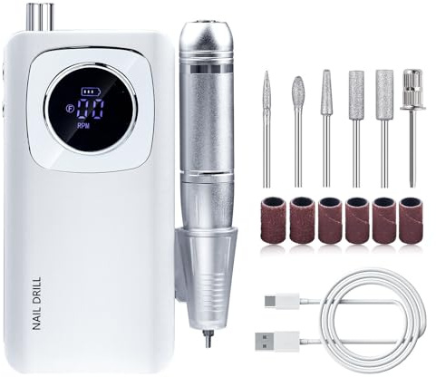 Mateju Ponceuse pour Ongles Professionnel, Lime a Ongle Electrique Ponceuse Professionnelle pour Pied Portable Manicure Kit pour le Gel Acrylique Ongles Set Manucure Pedicure (V4 Blanc)
