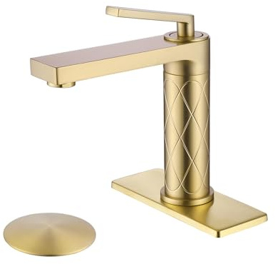 HONYI Bathroom Faucets Brass Bathroom Sink Faucet with Single Handle Suitable for 1 or 3 Holes Rv Lavatory Vanity Washbasin Faucets, Leak-Free Faucet with Deck Plate and Drain Brushed Gold
