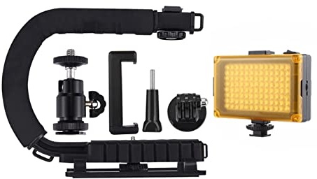 For Steadycam U-Grip Empuñadura en Forma de C Estabilizador de cámara W/h Adaptador de Abrazadera de teléfono con Cabeza de trípode para fotografía de Estudio(Add Flash Light)