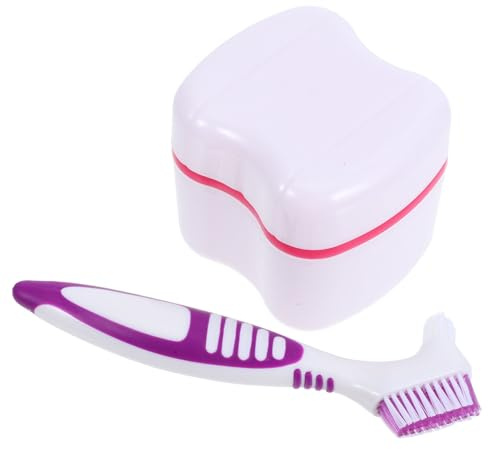 Veemoon Étui à Dentier Avec Brosse De Soins Factices Rouge, Boîte De Trempage En Plastique Compacte Étanche, Conteneur De Voyage Portable Pour Nettoyage Et Rangement Multifonction