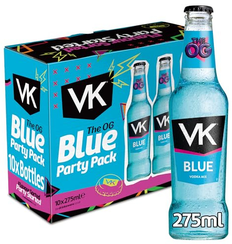 VK Blue Party Pack | 10 x 275ml Multipack |3.4% abv | Blue Alcopops | Sparkling Vodka Drink | Ready To Drink Alcoholic Mix | Mixed Berry | Party Drinks Pack | Pre-mixed