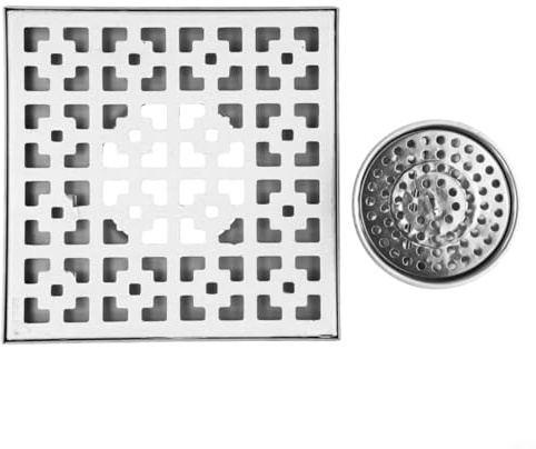 UrbanHui Duschablauf Bodenablauf Abdeckung 304 Edelstahl Haarsieb Anti-Geruch Schnelle Entwässerung Quadratisch Silber Badezimmer Küche Garage Keller 20 x 20 cm