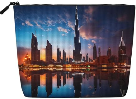 BLWSLC Womens Dubai Sidewinder Tower printed faux linen cosmetic bag large capacity toiletry bag daily essential