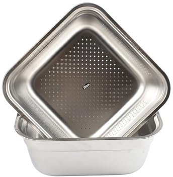 Whychstore Lot de 2 bacs de vidange en acier inoxydable avec fond plat, plaque filtrante carrée perforée pour une filtration efficace de l'eau, cuisine, salle de bain ou drainage industriel, argenté