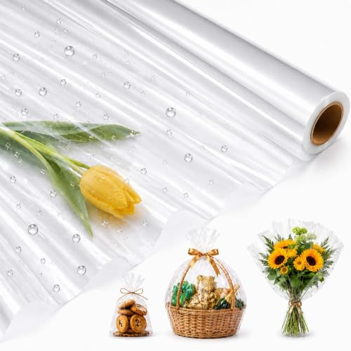 Cellophane per Imballaggio, 86cmx30m Carta Trasparente per Confezioni, Fogli Cellophane Trasparente per Confezioni, Carta Cesti Trasparente,Rotolo di Carta Regalo in Cellophane per Fiori,Cesti,Frutta