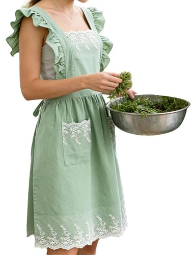 Genérico Delantales para mujer - Vintage Traje Algodón Con Bolsillos | Delantales para mujer con bolsillos | Para cocinar, hornear, limpiar, trabajar, hogar, cocina y restaurante