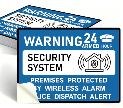 PRESSINART 10Pcs Alarm Security System Sticker for Home 5.1 x 7.1 Inch Security System Decal 24 Hours Warning Sign Self Adhesive Waterproof PVC Vinyl Labels for Outdoor Indoor House Doors Windows