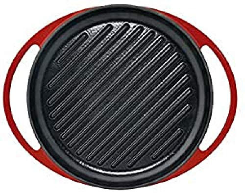 Jata GR25 - Plancha de Asar, Grill Hierro Fundido, Superficie Rayada, Apta para Todo Tipo Cocinas Incluida Inducción, Apta para Horno, Diámetro 25 cm, Roja