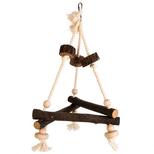 Pet Ting Natural Wooden Triangular Bird Swing Cockatiel Parakeet Bird Perch Rope 27x27x27 cm
