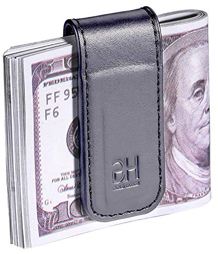 GH GOLD HORSE Slim Magnetic Money Clip Genuine Leather Business Card Holder for Men (Grey)