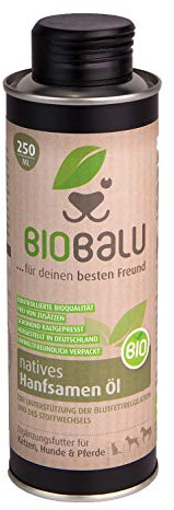 Biobalu Olio di canapa organico | Olio di canapa biologico spremuto a freddo come mangime complementare per cani, cavalli e gatti, 250 ml